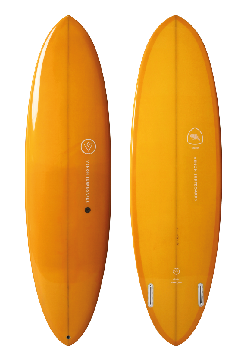 VENON Surfboards - Beaver - Mid Length Twin Pin - Double Layer Orange - Round Pin tail