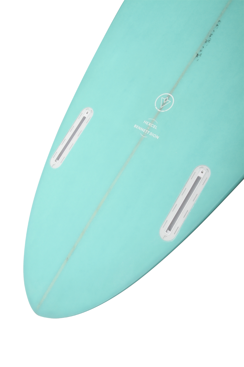 VENON Surfboards - Beaver - Mid Length Twin Pin - White Deck Teal - Round Pin Tail