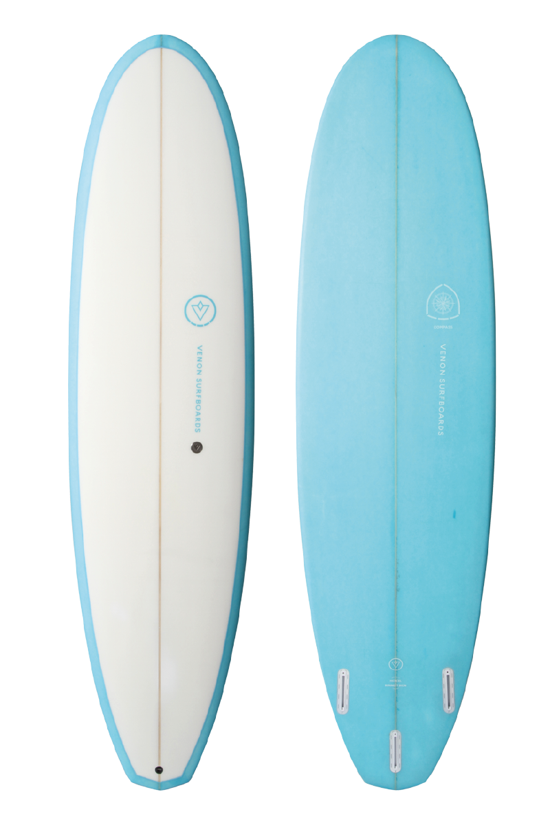 VENON Surfboards - Compass - Funboard - White Deck Blue - Diamond Tail