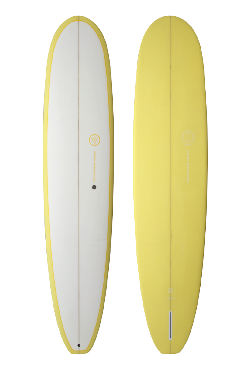 VENON Surfboards - Landmark - Longboard Noserider - White Deck Yellow - Squash Tail