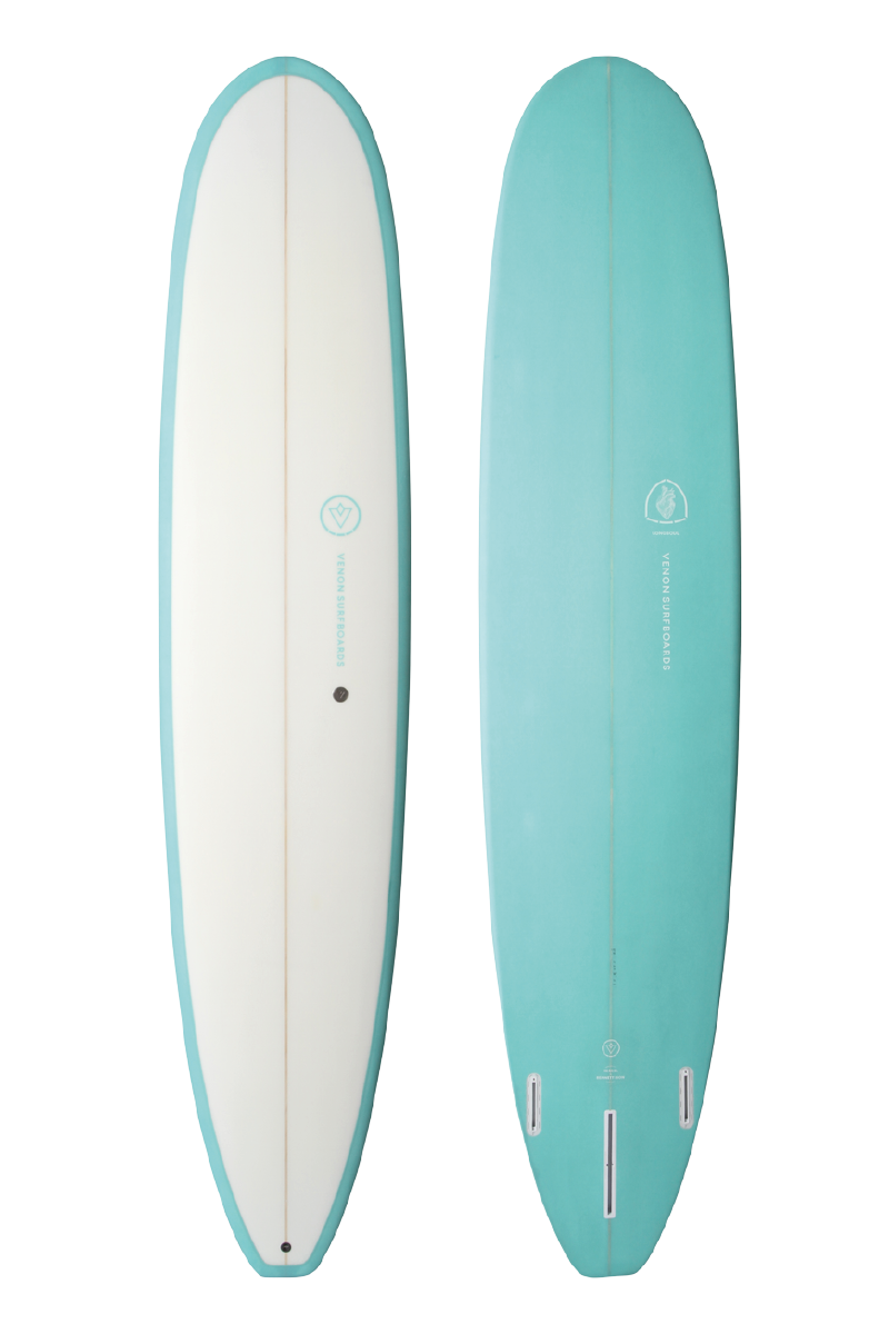 VENON Surfboards - Longsoul - Longboard Polyvalent - White Deck Teal - Squash Tail