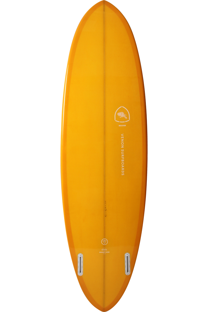 VENON Surfboards - Beaver - Mid Length Twin Pin - Double Layer Orange - Round Pin tail