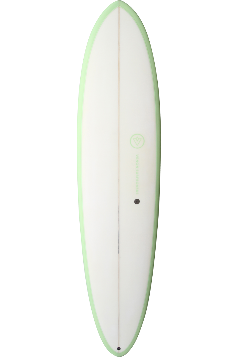 VENON Surfboards - Egg - Mid Length 2+1 - White Deck Lime - Round Pin Tail