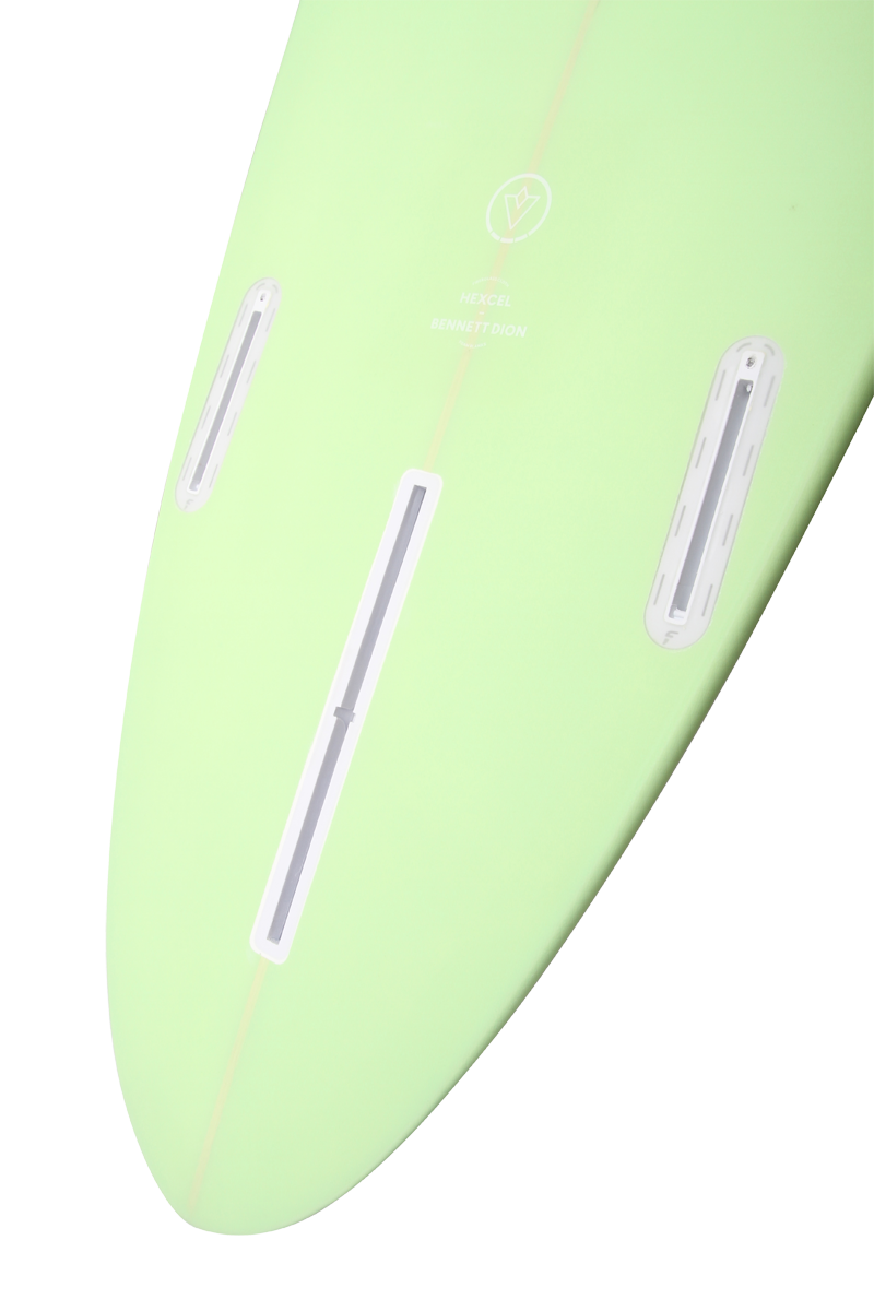 VENON Surfboards - Egg - Mid Length 2+1 - White Deck Lime - Round Pin Tail