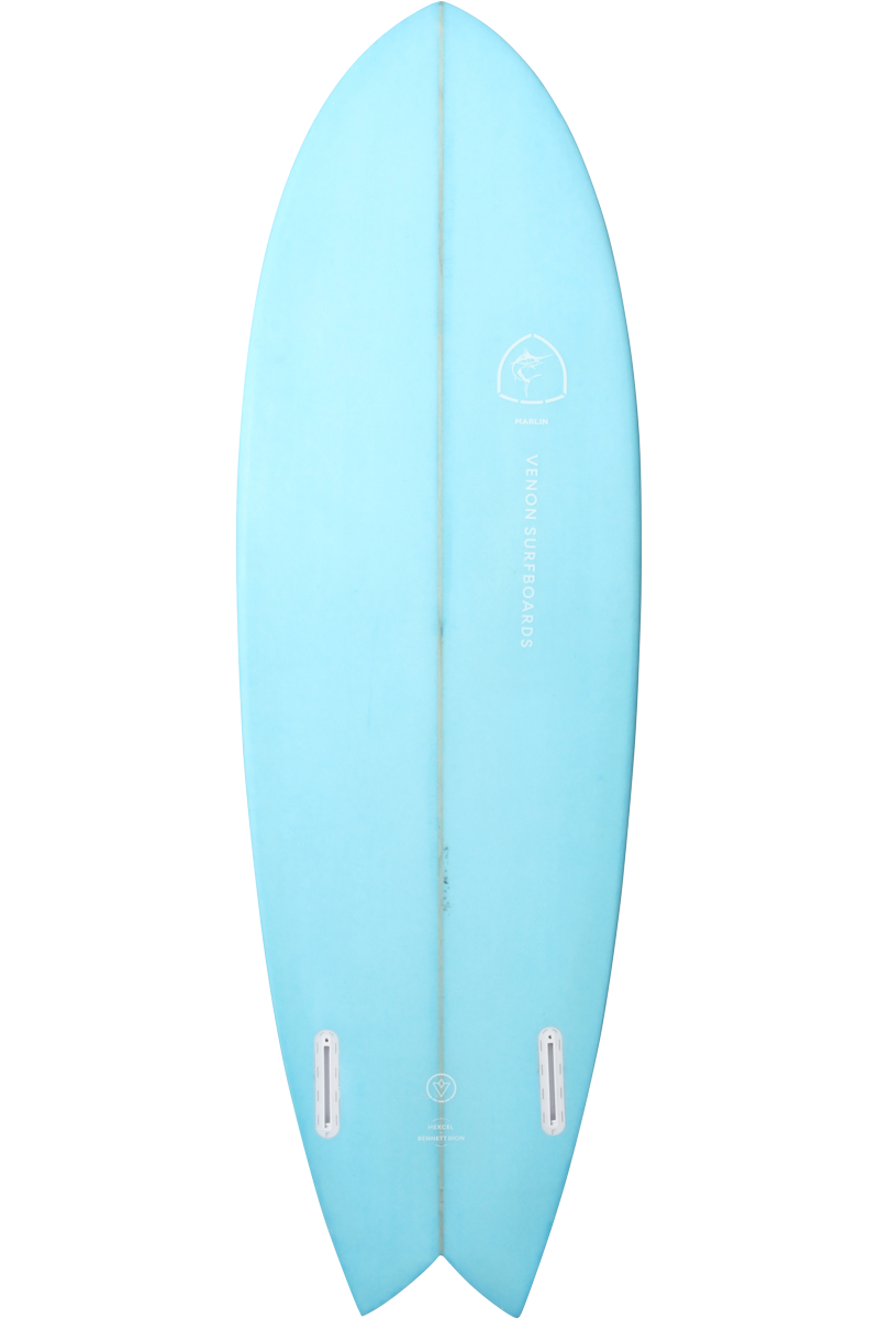 VENON Surfboards - Marlin - Retro Fish Twin - White Deck Blue - Swallow Tail