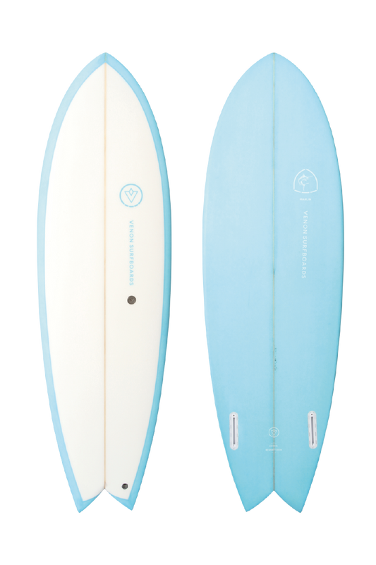 VENON Surfboards - Marlin - Retro Fish Twin - White Deck Blue - Swallow Tail