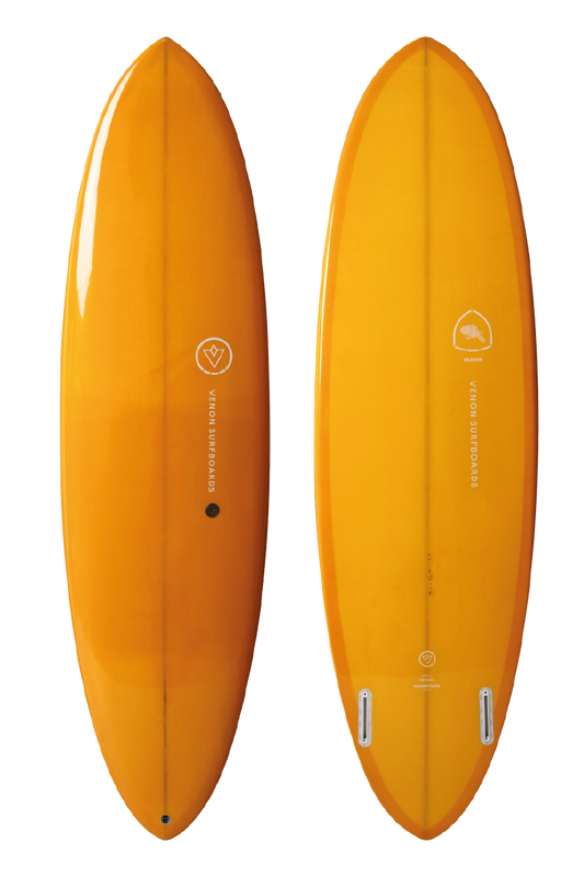 VENON Surfboards - Beaver - Mid Length Twin Pin - Double Layer Orange - Round Pin tail