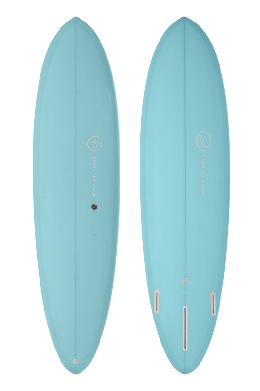 VENON Surfboards - Egg - Mid Length - Teal - Round Pin Tail