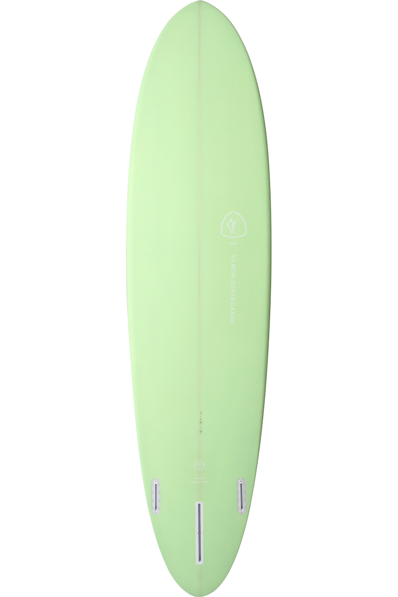VENON Surfboards - Egg - Mid Length 2+1 - White Deck Lime - Round Pin Tail