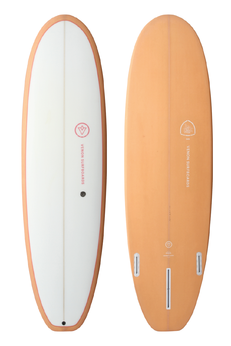 VENON Surfboards - Evo - Hybrid 2+1 Fins - White Deck Pink - Squash Tail